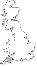 map of England, highlighting Devon