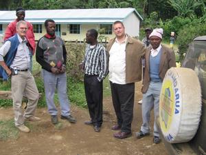Project leaders, Steve Broadbent and Geert Holm, from Rotary club of Arusha Mount Meru with local Chiefs