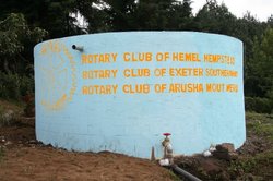 The Water Tower marked with the Rotary emblem